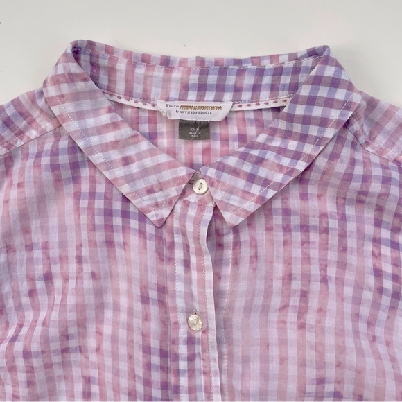 Anthropologie Pilcro Pink White Gingham Cate Button Down Shirt Size XL Petite - Picture 3 of 9